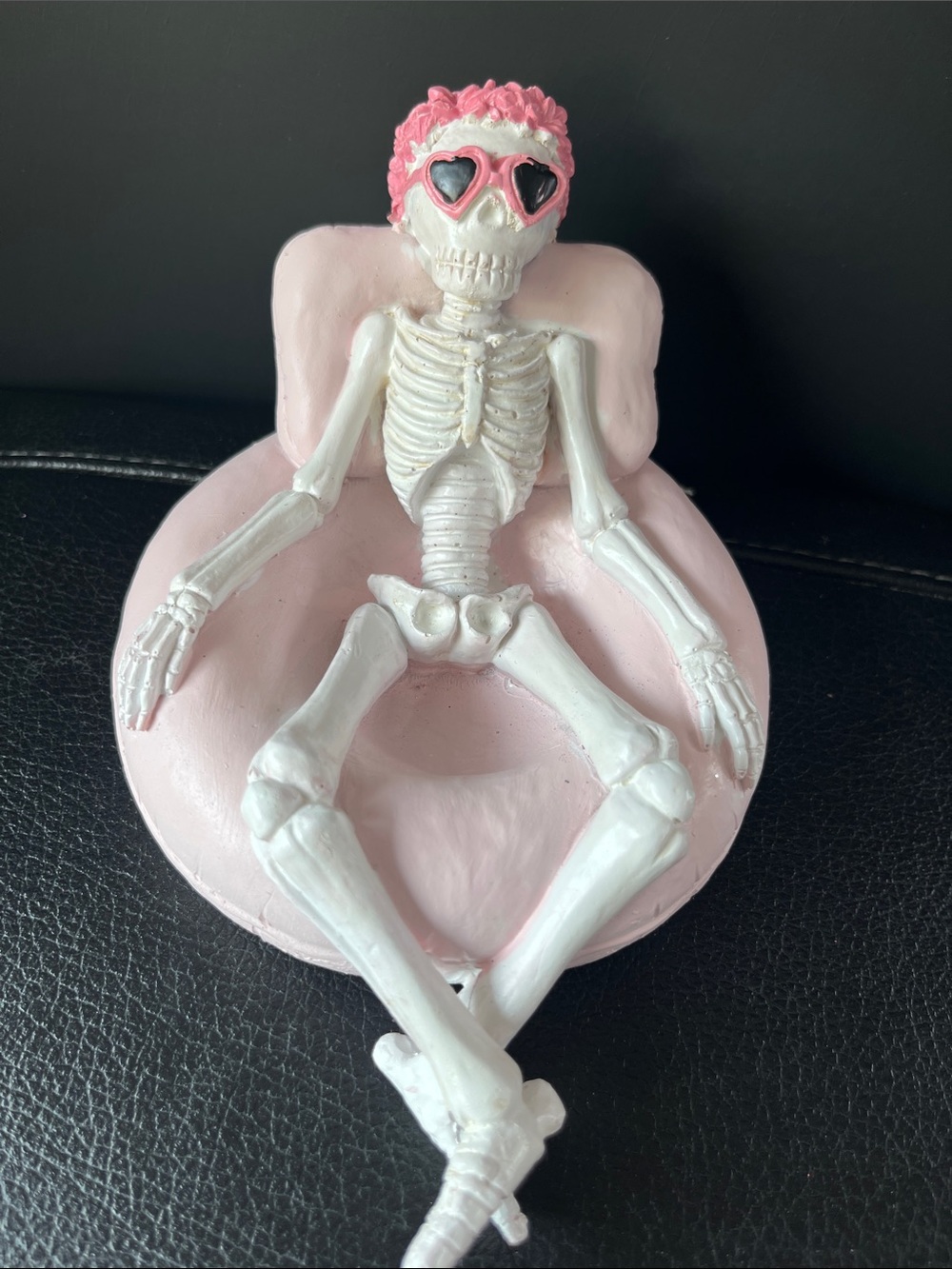 Pink Skeleton Lounge Décor Figurine with Heart Sunglasses